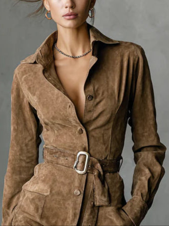 Ruskinds Midi-Kjole med Revers og Lange Ærmer Nustrella