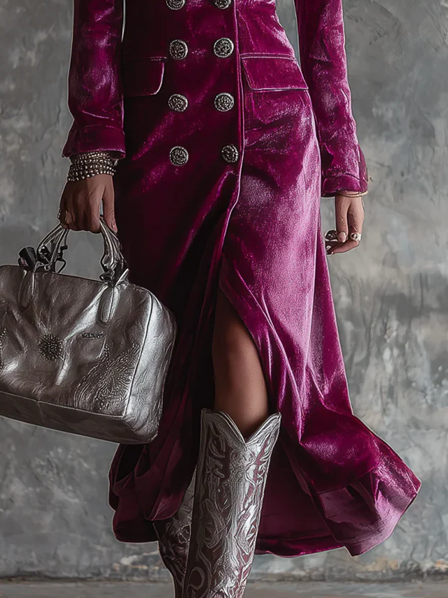 Lang Lilla Fløjl Maxi Blazer Kjole Nustrella