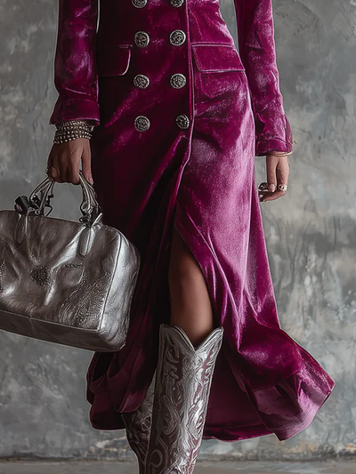 Lang Lilla Fløjl Maxi Blazer Kjole Nustrella